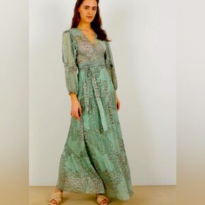 Chic Green Floral Maxi wrap Dress